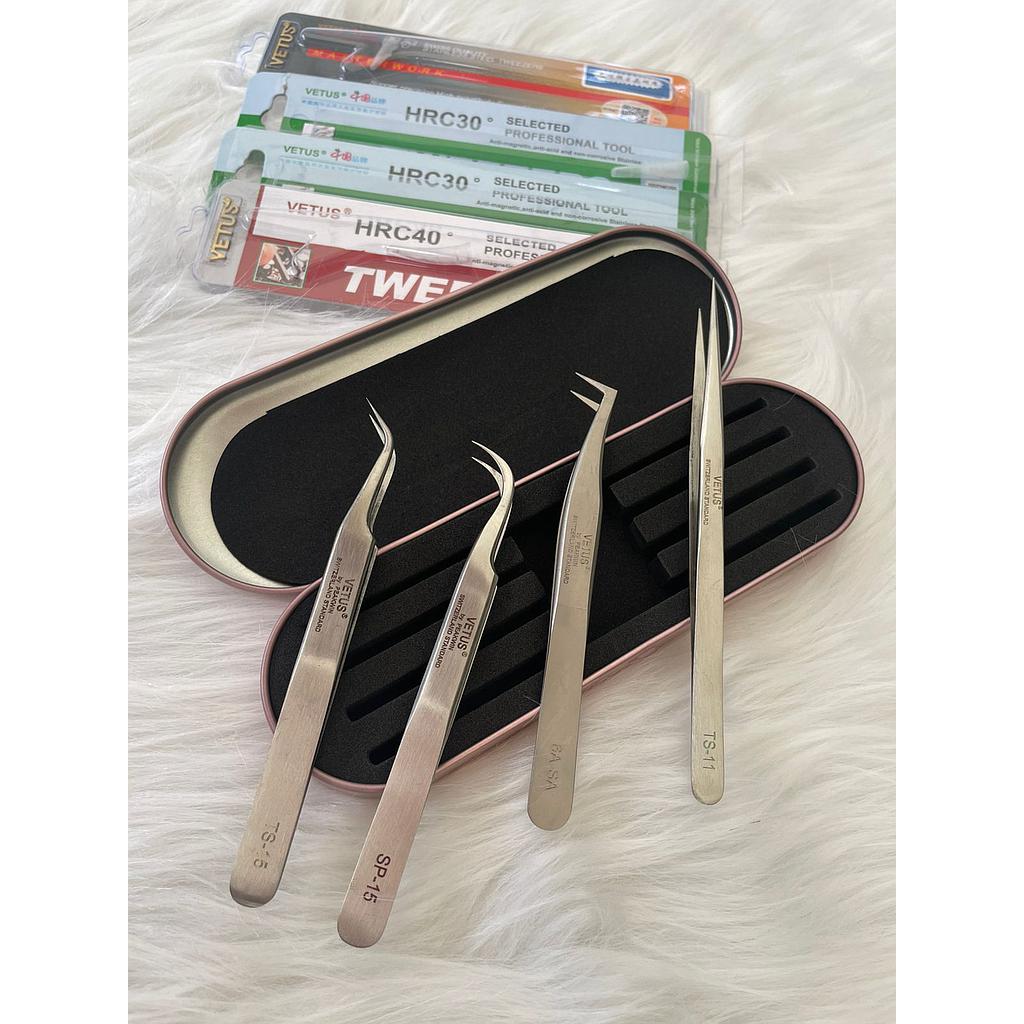 KIT DE 4 PINZAS PROFESIONALES CON ESTUCHE